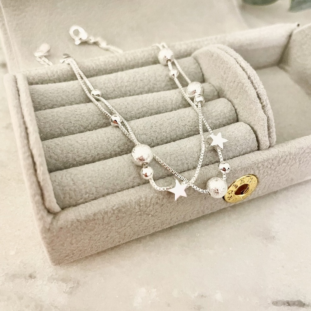 925 Sterling Silver Star Bracelet Silver Bead Bracelet Dainty Silver Bracelet - Picture 4 of 4